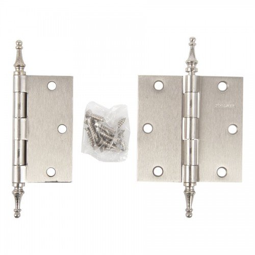 2PC Door Hinge 3.5in x 3.5in x 2.2mm Crown Tips Brushed Nickel Steel