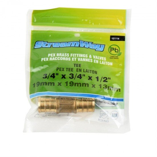 Brass Pex Tee ¾in Barb x ¾in Barb x ½in Barb Brass Pex Tee ¾in Barb x ¾in Barb x ½in Barb